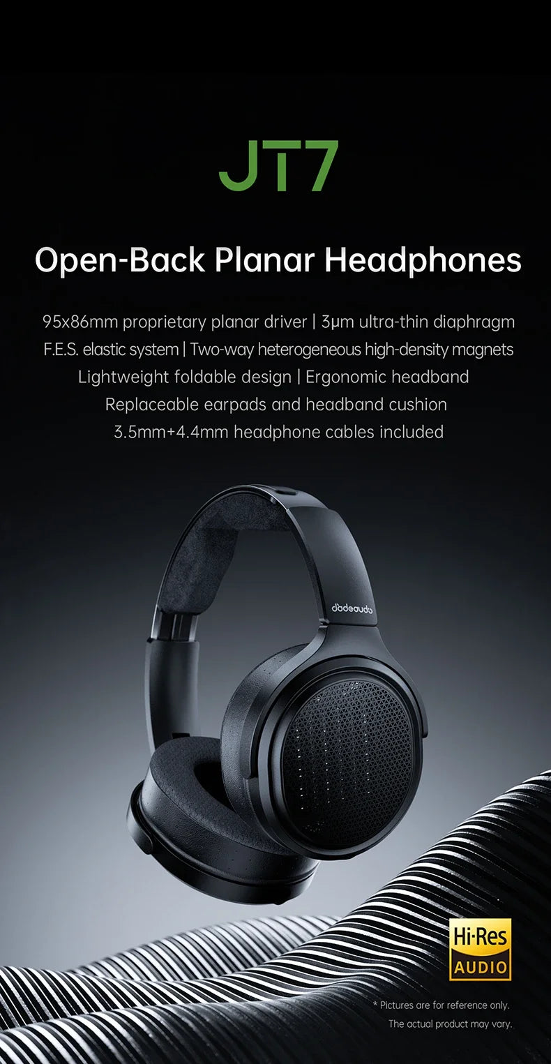 Auriculares audiófilos magnéticos planares FiiO JT7 – Auriculares HiFi con cable circumaurales con transductor de 95x86mm, diadema ajustable y cable de 4.4mm/3.5mm