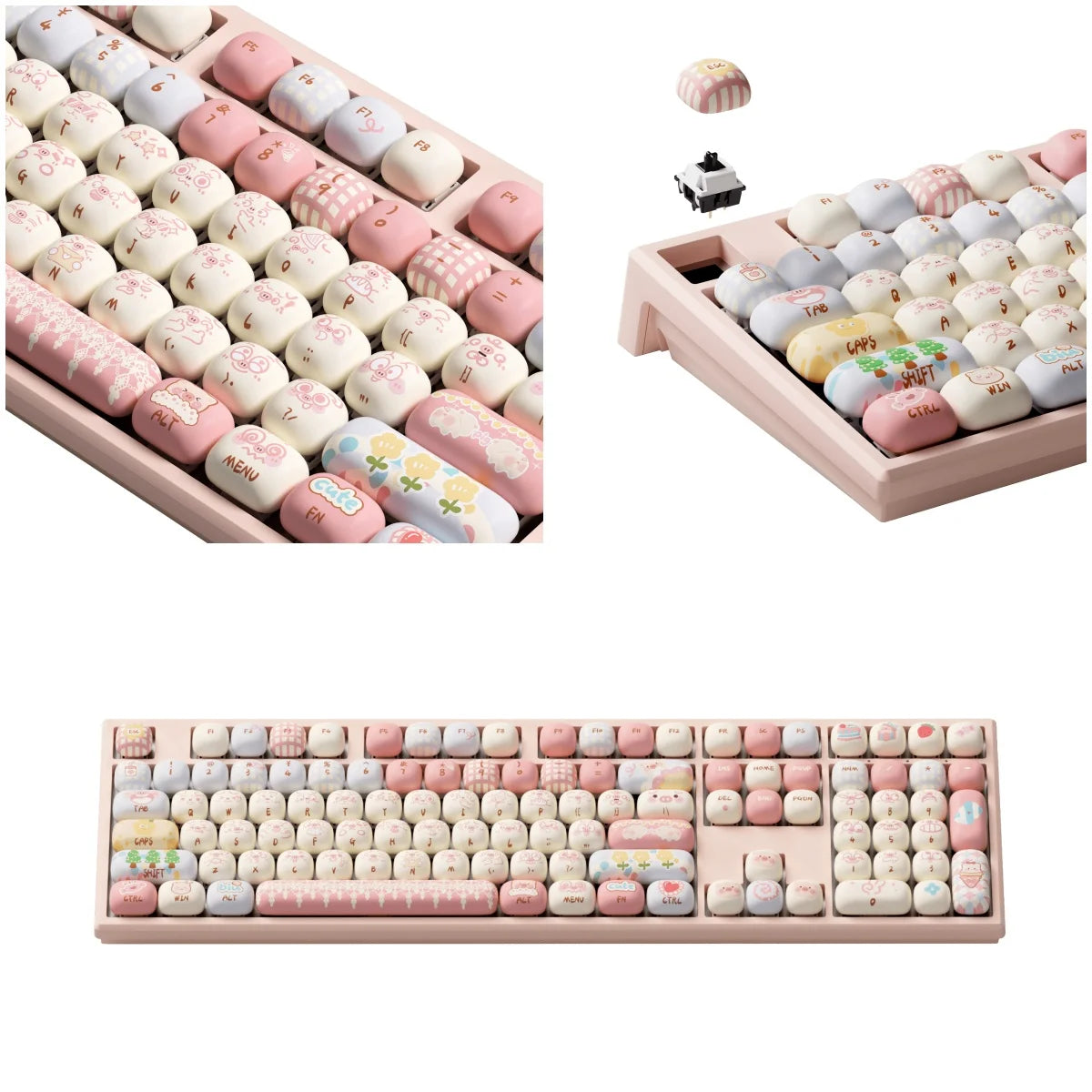 Tastiera meccanica wireless Akko MonsGeek MG108B Bun Wonderland, profilo MOG, RGB, 108 tasti, formato full size, hot swap, USB / 2.4G / BT 5.0