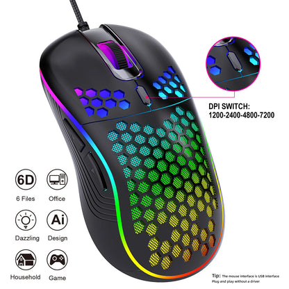 VAORLO USB Wired Gaming Mouse 7200DPI Adjustable Optical Gaming Mouse with RGB Lighting, Ergonomic Mechanical Gaming Mouse for PC, Laptop & Office