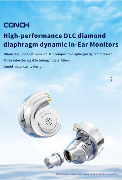 TRN Conch In-Ear Monitor Earphones – DLC Diamond Diaphragm Dynamic Driver HiFi Wired Earbuds with Tuning Nozzle Filters
