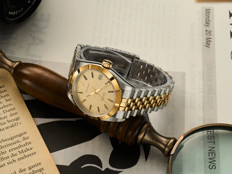 Baltany S4102 Business Man Automatic Mechanical Wristwatch 36mm Linen Dial Engine Turned Bezel NH35 Luxury Dress Watch For Man