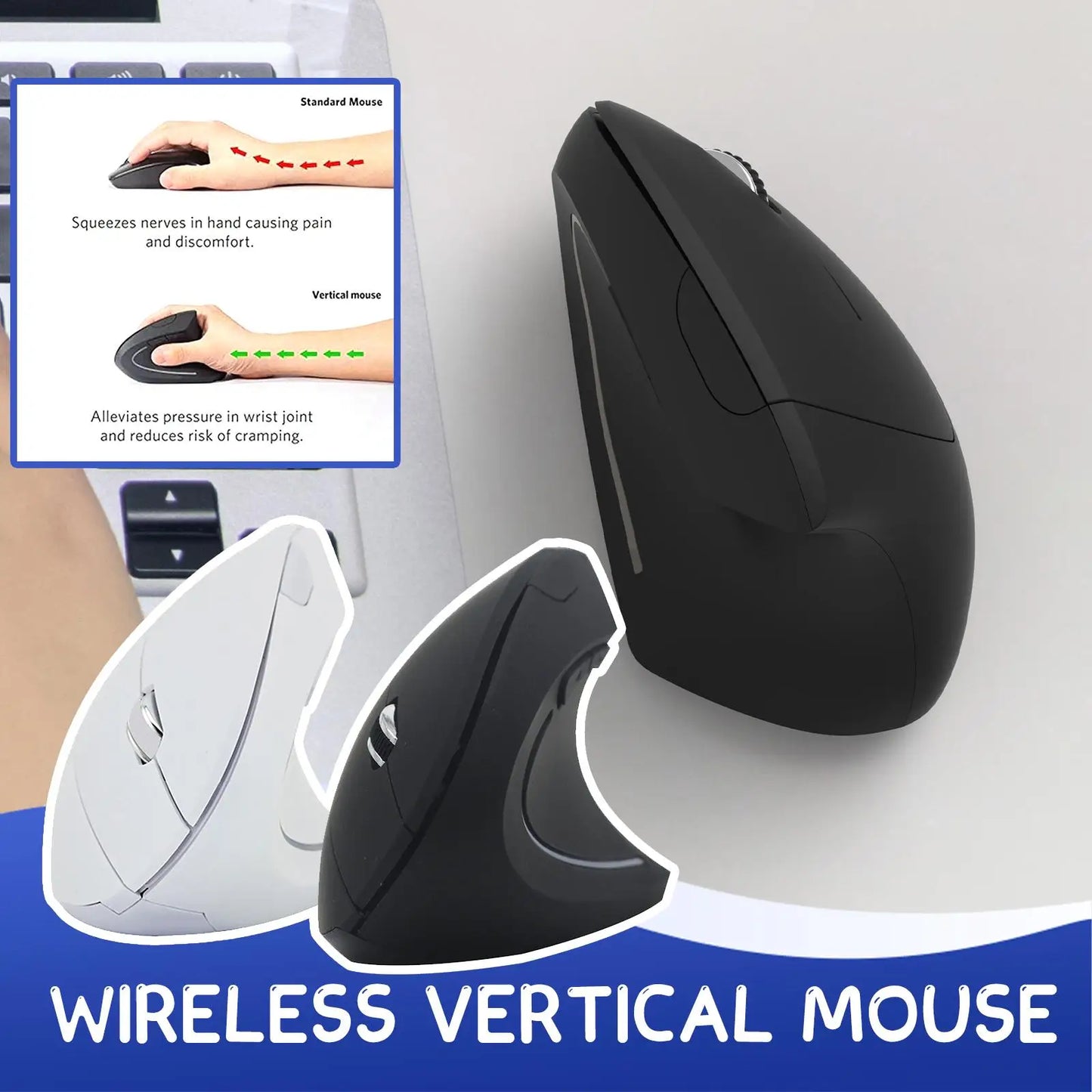 2.4G bezdrôtová vertikálna herná myš, ergonomická, 1600DPI, pre PC, notebook, kanceláriu, mini herná myš