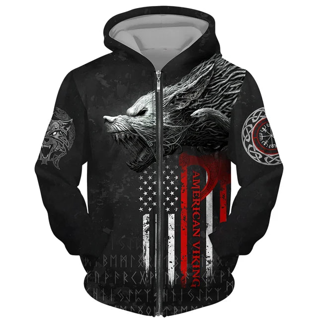 Sweat à capuz com fecho e estampado 3D de lobo, estilo streetwear, para homem/mulher, casaco com capuz unissexo casual hip-hop