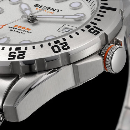 BERNY Men's Automatic Diver Watch Supper Luminous Sapphire AR Coated MIYOTA 8215 316LStainless Steel Single Crown Diving Watches