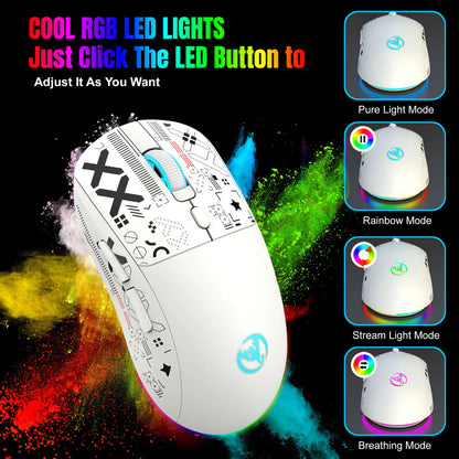 HXSJ T90 Bluetooth Gaming Mouse, 3 Modes Wireless Rechargeable RGB Gaming Mouse, Bluetooth 5.3 & 2.4G USB Gaming Mouse for PC, Laptop, Mac, iPad & Tablet