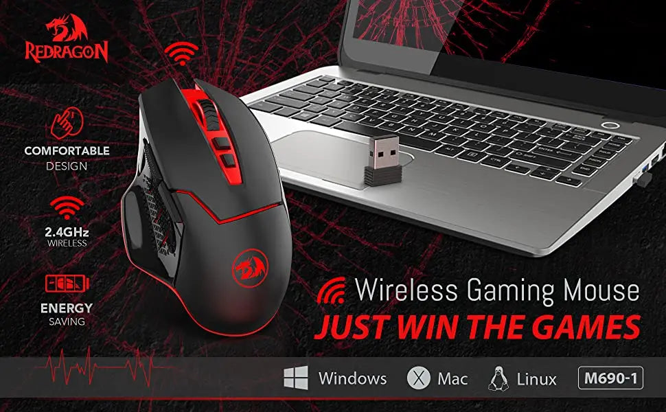 Redragon M690-1 Wireless Gaming Mouse 2.4GHz, 2400 DPI Ergonomic Gaming Mouse with 8 Programmable Buttons, 5 Adjustable DPI & 2 Side Buttons