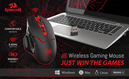 Redragon M690-1 Wireless Gaming Mouse 2.4GHz, 2400 DPI Ergonomic Gaming Mouse with 8 Programmable Buttons, 5 Adjustable DPI & 2 Side Buttons