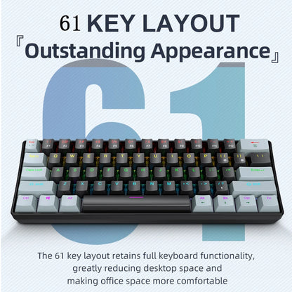 APAYADO K61 60% Mechanical Keyboard Wired RGB, 61 Keys Mini Gaming Keyboard with Red/Blue Switches, Compact RGB Mechanical Keyboard for PC & Laptop