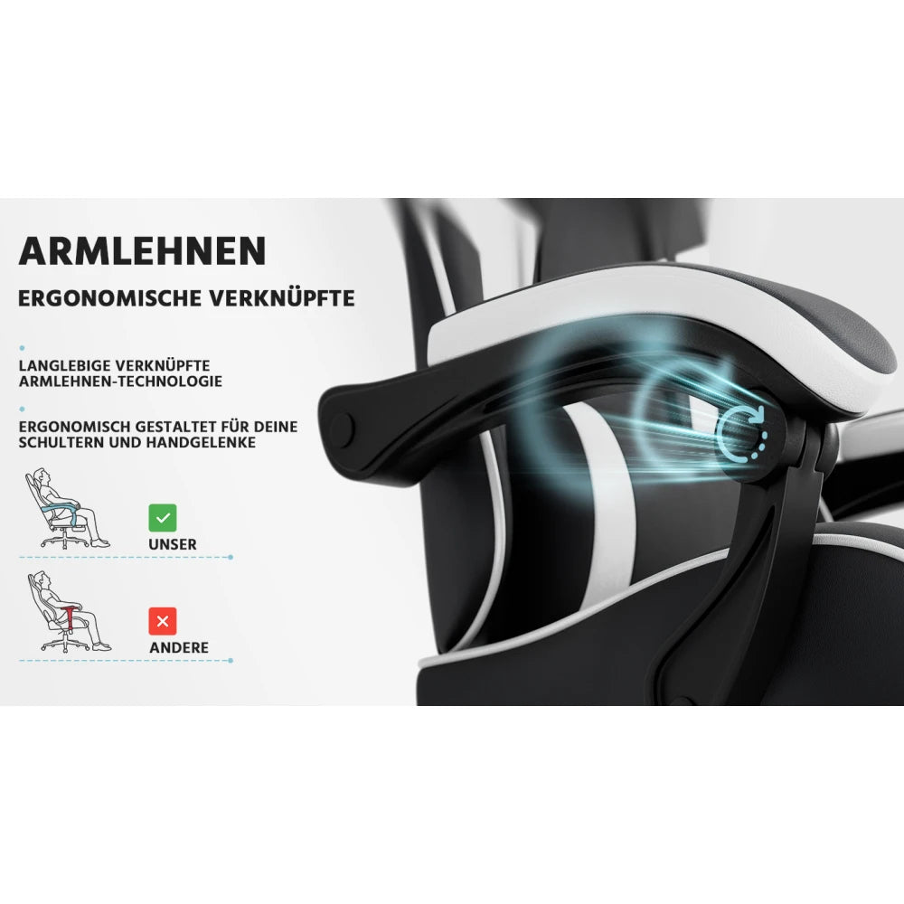 Ergonomic Gaming Chair with Lumbar Support, Comfortable PU Leather Computer Chair, Adjustable Office Gaming Chair with Breathable Design