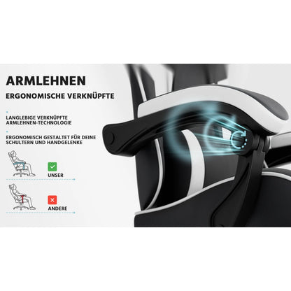 Ergonomic Gaming Chair with Lumbar Support, Comfortable PU Leather Computer Chair, Adjustable Office Gaming Chair with Breathable Design