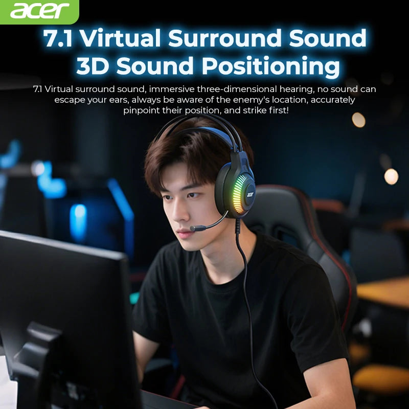 Auriculares gaming RGB con cable y micrófono – Sonido envolvente de baja latencia, iluminación RGB cool, aislamiento de ruido y ajuste cómodo