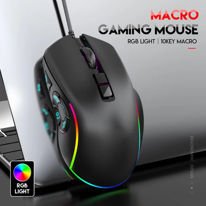 Wired Gaming Office Mouse 7200 DPI RGB Backlit Mouse with 10 Programmable Buttons, 6 Adjustable DPI Levels, Ergonomic Wired Gaming Mouse for PC & Laptop