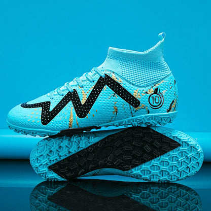 Chaussures de Football professionnelles FG/TF pour adultes, bottes de Football à longues pointes antidérapantes, crampons à cheville haute pour jeunes enfants, baskets de Football en herbe ﻿
