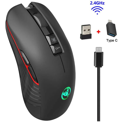 Rechargeable 2.4G USB-C Wireless Gaming Mouse, 3600 DPI Ergonomic Silent Wireless Mouse with 7 Buttons for MacBook, Laptop & PC