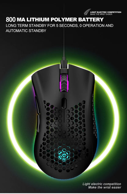 BM600 Rechargeable Wireless Gaming Mouse, 2.4G RGB Honeycomb Gaming Mouse with 12000 DPI, 7 Programmable Buttons, USB Gaming Mouse for PC & Laptop