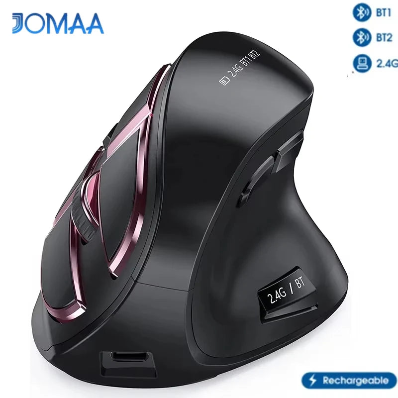 Bezdrôtová vertikálna myš Jomaa 2.4G+Bluetooth pre Apple Mac, laptop a notebook, 9 tlačidiel, nabíjateľná herná myš pre PC a iPad
