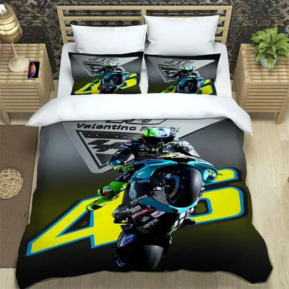 Motorcycle Fleet VR-46 Pattern Quilt Cover With Pillowcases Microfiber 3D Digital Printed Bedding Set Twin Full Queen King