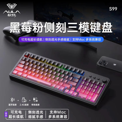AULA S99 Keyboard 3-Mode Wireless Bluetooth Wired RGB Ergonomic 99-Key Typing Mute Gaming Keyboard Custom PC Accessories Gifts