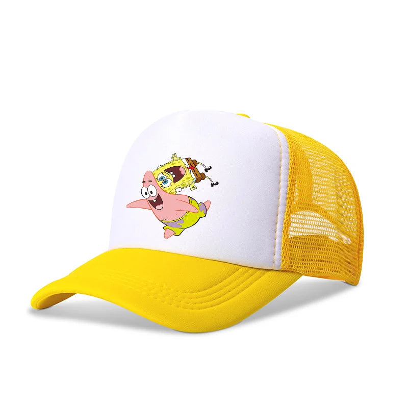 Niedliche SpongeBob-Baseballkappe – Anime, rund, für Kinder, Jungen, Mädchen, Erwachsene – Sport, Freizeit, Sonnenschutz, verstellbar, Film, Cartoon, Schirmmütze aus Netzstoff