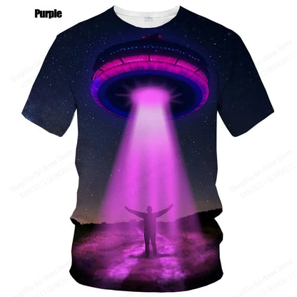 Summer UFO Alien 3d Print T-shirt Men Fashion Casual O-Neck Short Sleeve Tshirt Funny Mysterious Spaceship Tops Tees Men Clothes