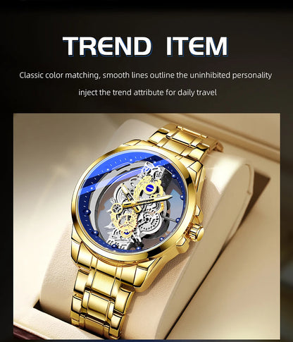 TPW Hot Trendy Fashion Wholesale Men Golden Black Blue Skeleton NOT Automatic Watch Quartz Wrist Watches Luxury 2024