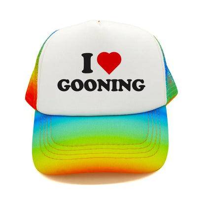 Sjove „I Love Gooning“-baseballkasketter – Cool sommerhat til mænd i netstof – Humoristisk truckerkasket – Unisex udendørs kasketter i netstof – MZ-080
