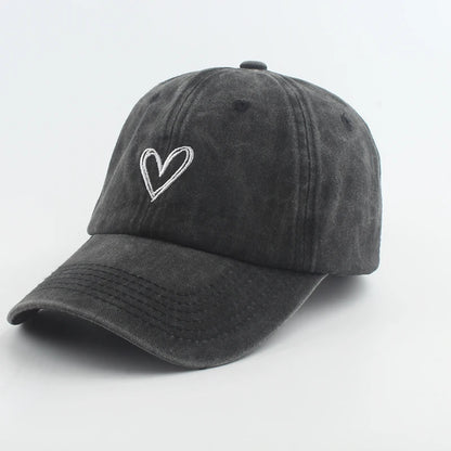 Cappellini da baseball sportivi e alla moda per uomo e donna con ricamo a forma di cuore, cappellino snapback in cotone lavato, modello “Dad Hat”