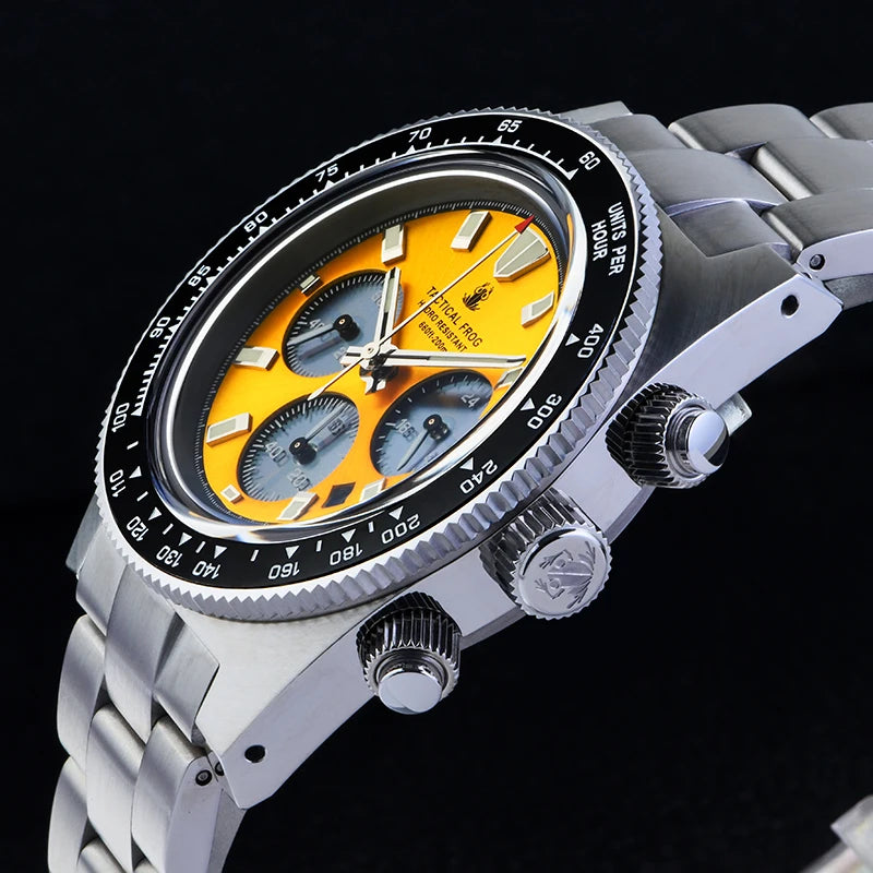 Tactical Frog V2 Solar Chronograph Men Watch Sapphire Crystal Mirror Ceramic Bezel VS75A Eco-Drive Quartz 20Bar Waterproof Watch