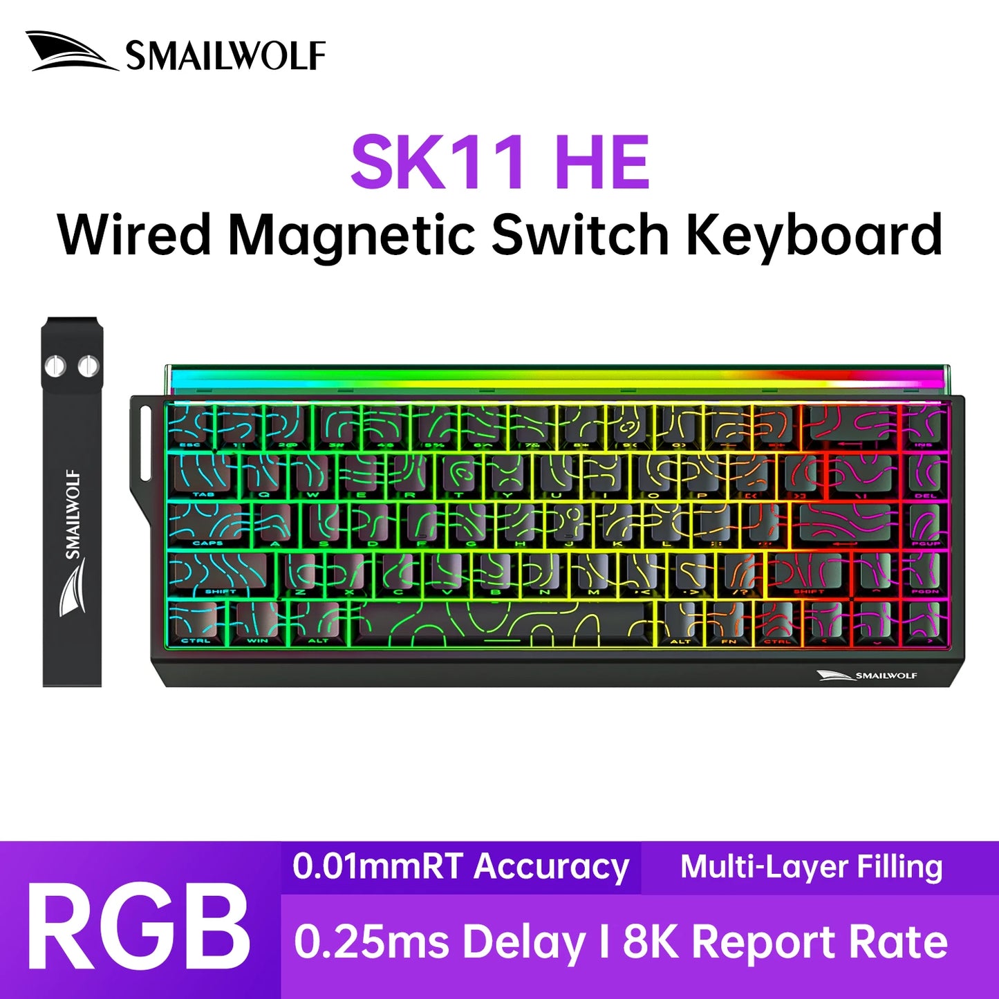 SMAILWOLF SK11 68HE Magnetic Switch Mechanical Keyboard, 68% Wired Gaming Keyboard with Rapid Trigger, 8K Polling Rate, 0.01mm Adjustable Actuation for Esports & PC