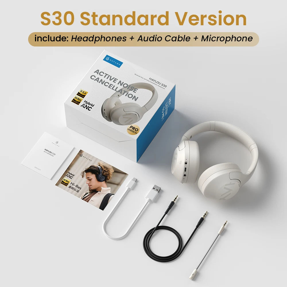 HAYLOU S30 Wireless Bluetooth 5.4 Headphones – 43dB Adaptive Noise Cancelling Over-Ear Headphones, 40mm Driver, 80H Playtime Hi-Res ANC Headset with Microphone
