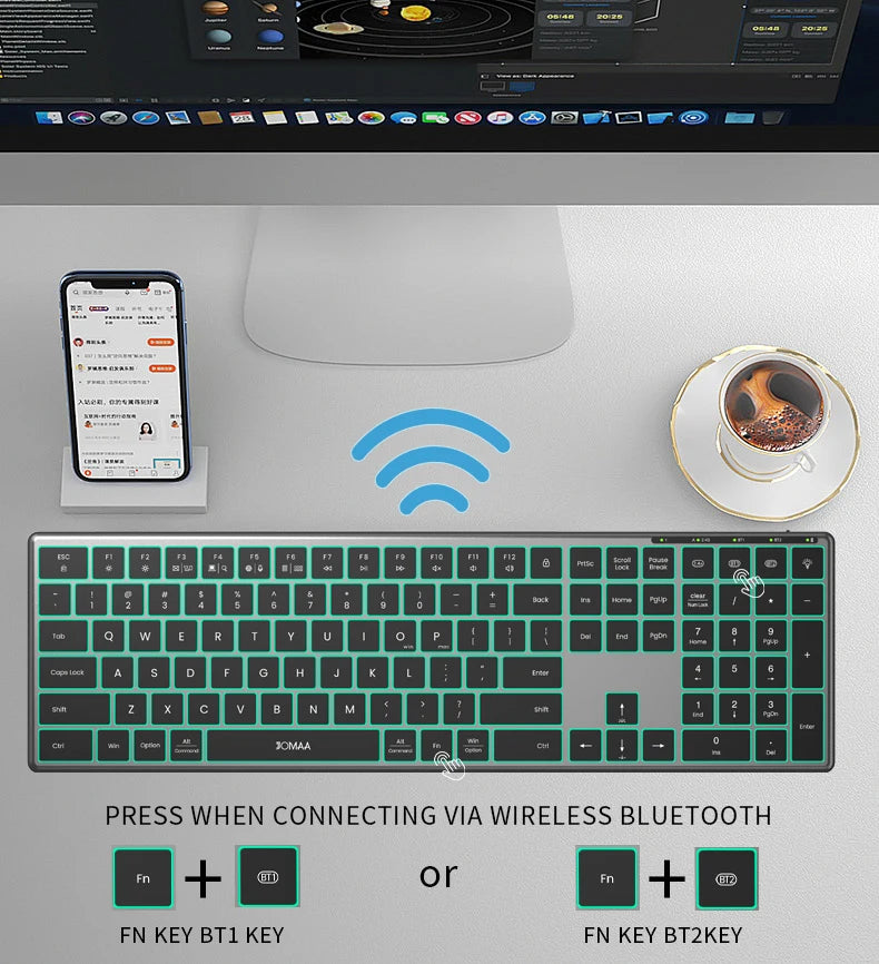 Jomaa Wireless Bluetooth Keyboard Multi-Device Full Size Wireless Backlight Keyboard with Number Pad,for Windows/PC/Laptop/Phone