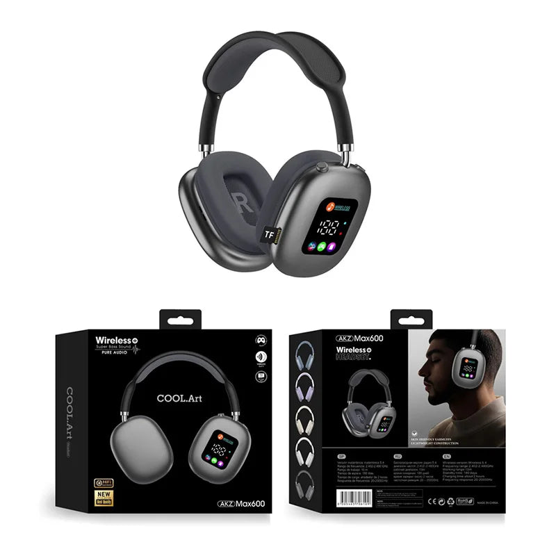 MAX600 Wireless Active Noise Cancelling Headphones Bluetooth 5.2 Over-Ear Headset with Touch Control, LED Display, HD Microphone & Deep Bass