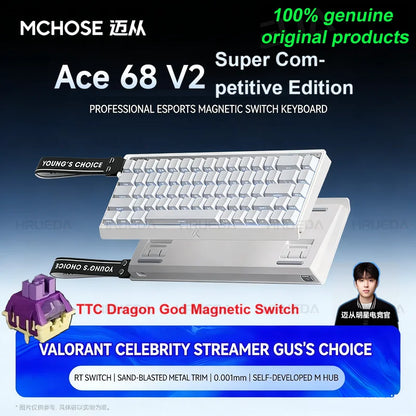 MCHOSE ACE 60 Pro ACE68 V2 Customized Magnetic Axis Gaming Mechanical Keyboard Wired Hot Swap 0.08ms 0.001mmRT 8KHz 256K SOCD/RS