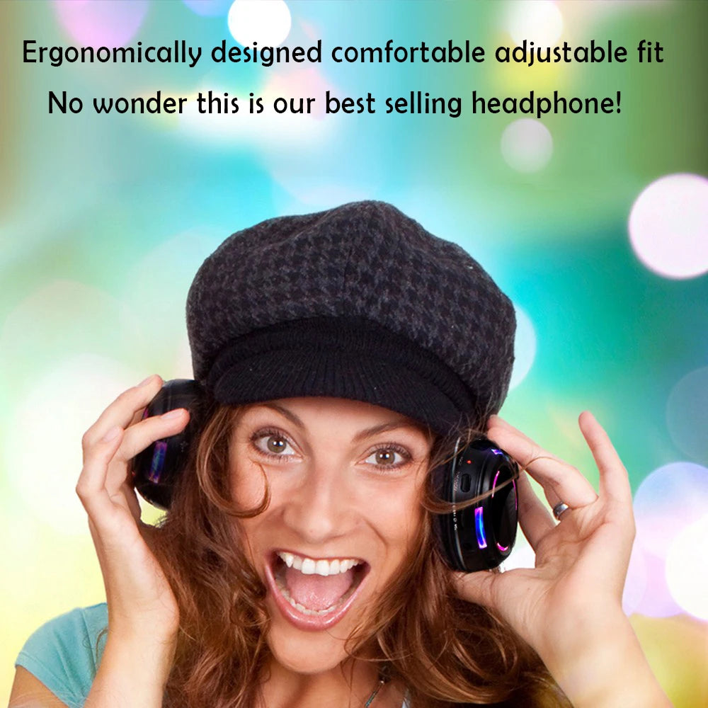 Silent Disco Wireless Headphones with LED Rechargeable Battery RF System for Silent Parties,Clubs,Meeting,Concert