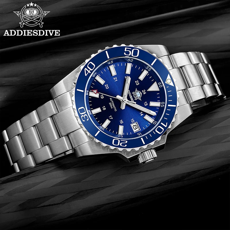 ADDIESDIVE Men's Diver's Watch 200m Sapphire Luminous Ceramic Bezel Men's Analog Mechanical Watch Stainless Steel Diving Watches