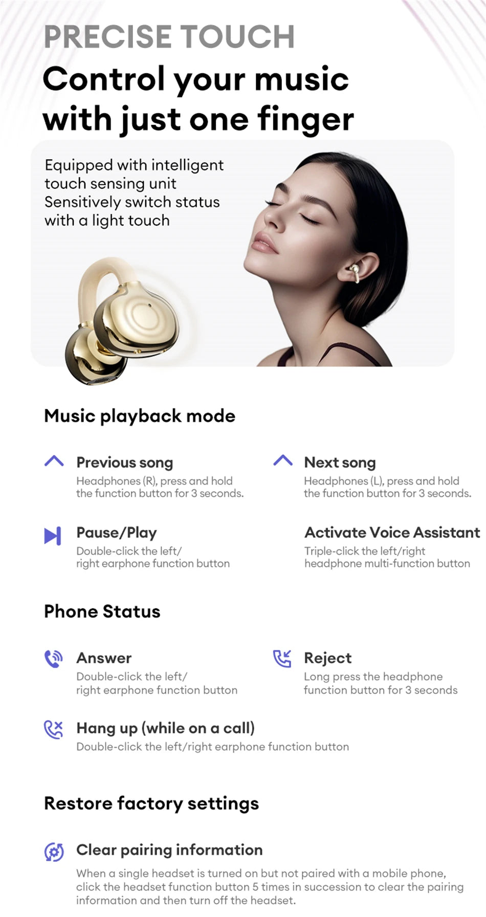 Lenovo LE302 Wireless Bluetooth 6.0 Headset Long Battery Life Sports Ear Clip Earphones HIFI Stereo Noise Cancelling Headphones