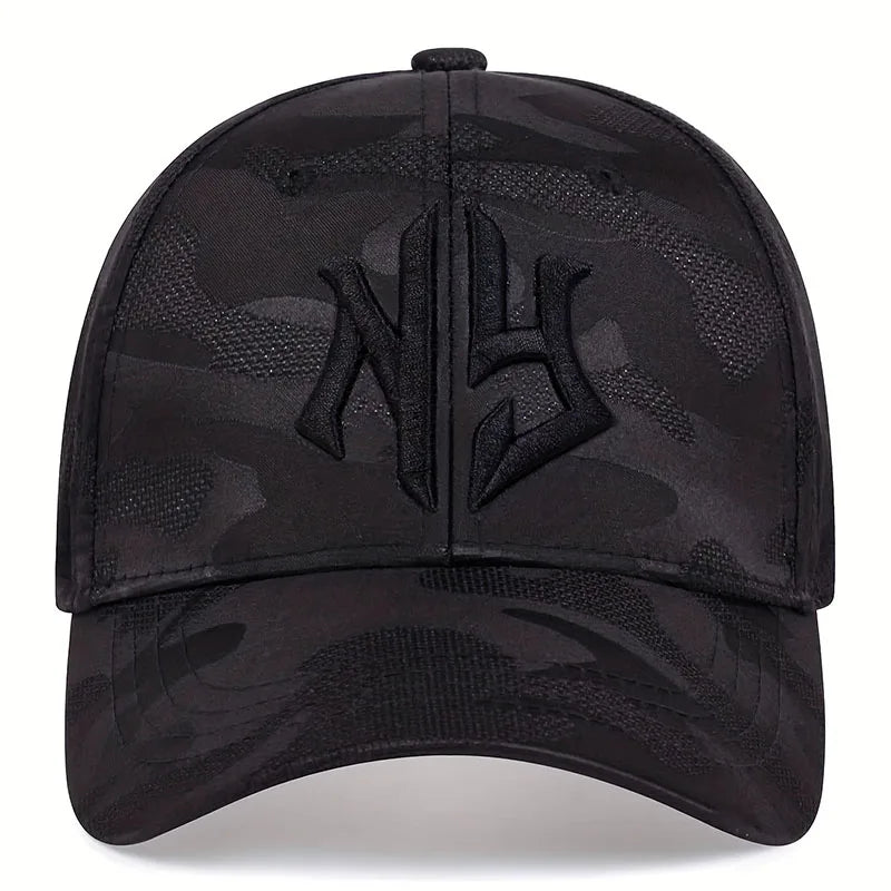 Cappellino da baseball con ricamo di lettere in stile mimetico, cappellino snapback primaverile-autunnale, cappellino sportivo casual regolabile, cappellino protettivo dal sole