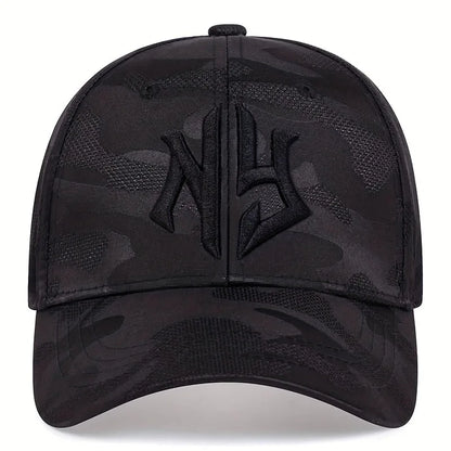 Cappellino da baseball con ricamo di lettere in stile mimetico, cappellino snapback primaverile-autunnale, cappellino sportivo casual regolabile, cappellino protettivo dal sole