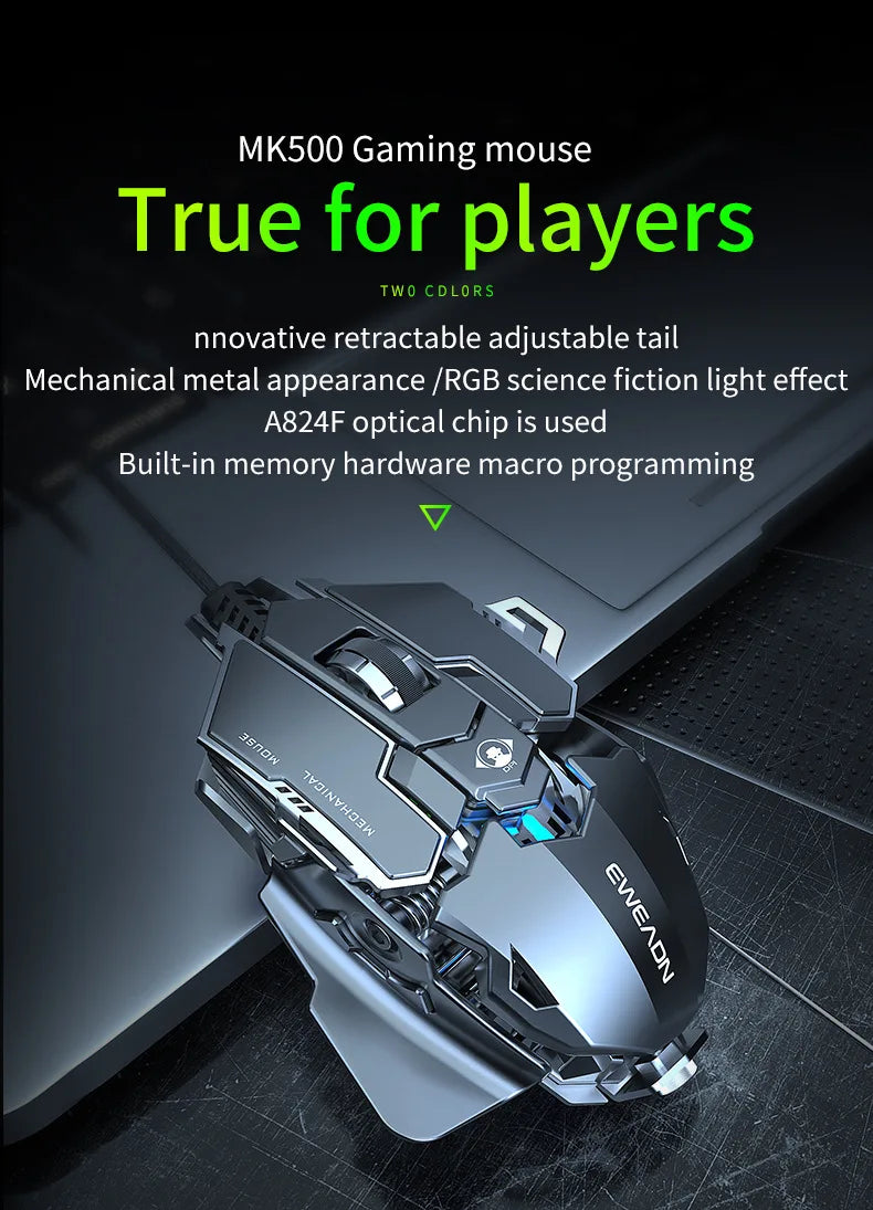 Mechanical Metal Gaming Mouse Wired Ergonomic RGB Gaming Mouse, 12800 DPI Optical USB Gaming Mouse with 7 Programmable Buttons for PC & Laptop