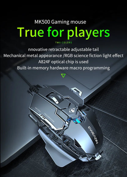 Mechanical Metal Gaming Mouse Wired Ergonomic RGB Gaming Mouse, 12800 DPI Optical USB Gaming Mouse with 7 Programmable Buttons for PC & Laptop