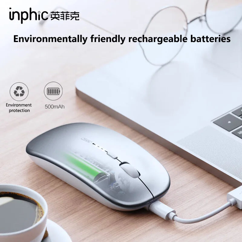 Inphic M1P langaton hiljainen toimistohiiri, erittäin ohut ja kannettava, USB-liitäntä, akun varaustason näyttö, TYPE-C-lataus