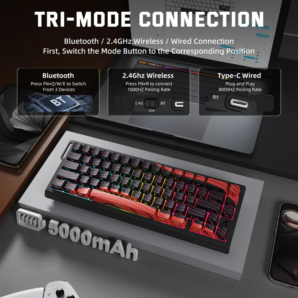 ATTACK SHARK X68PRO HE Wireless Rapid Trigger Gaming Keyboard, Magnetic Switch RGB Mechanical Keyboard, Tri-Mode Bluetooth/2.4GHz/Wired Hot-Swap Gaming Keyboard