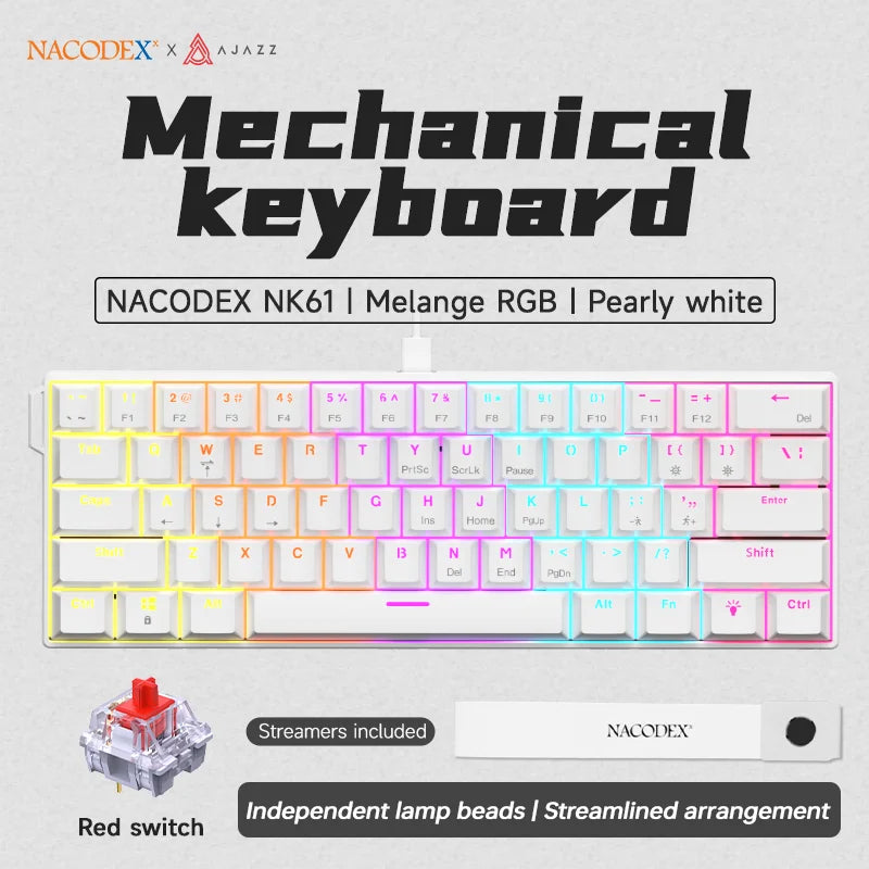 Ajazz NK61 Wired Mechanical Gaming Keyboard with full-key hot-swappable switches  RGB lighting effects 61 keys red switches