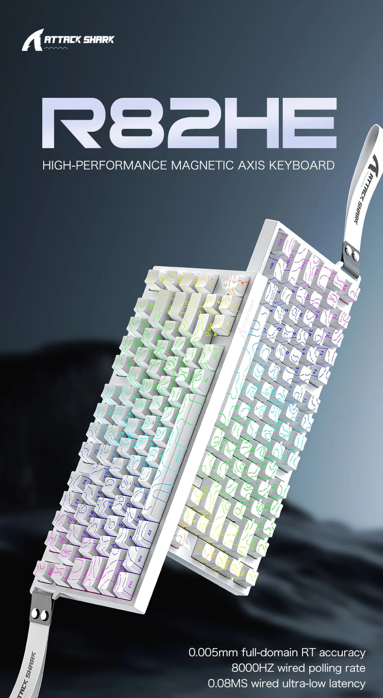 ATTACK SHARK R82 HE Magnetic Keyboard Gaming 8000Hz Rapid Trigger Wired ProGamer 75% Keyboard,0.005mm RT Accuracy,0.08ms Latency