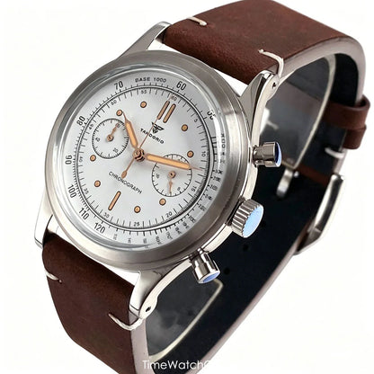38mm Tandorio Retro Men's Watch Sport Watches Miyota OS20 Movement Chronograph Quartz Clock Black Dial Bubble Arched Glass