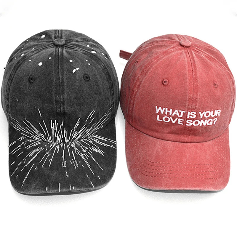 Kpop "What Is Your Love Song" Same Knitted Embroidery Caps,Tour Concert Cap Outdoor Retro Washed Baseball Caps for Women Men