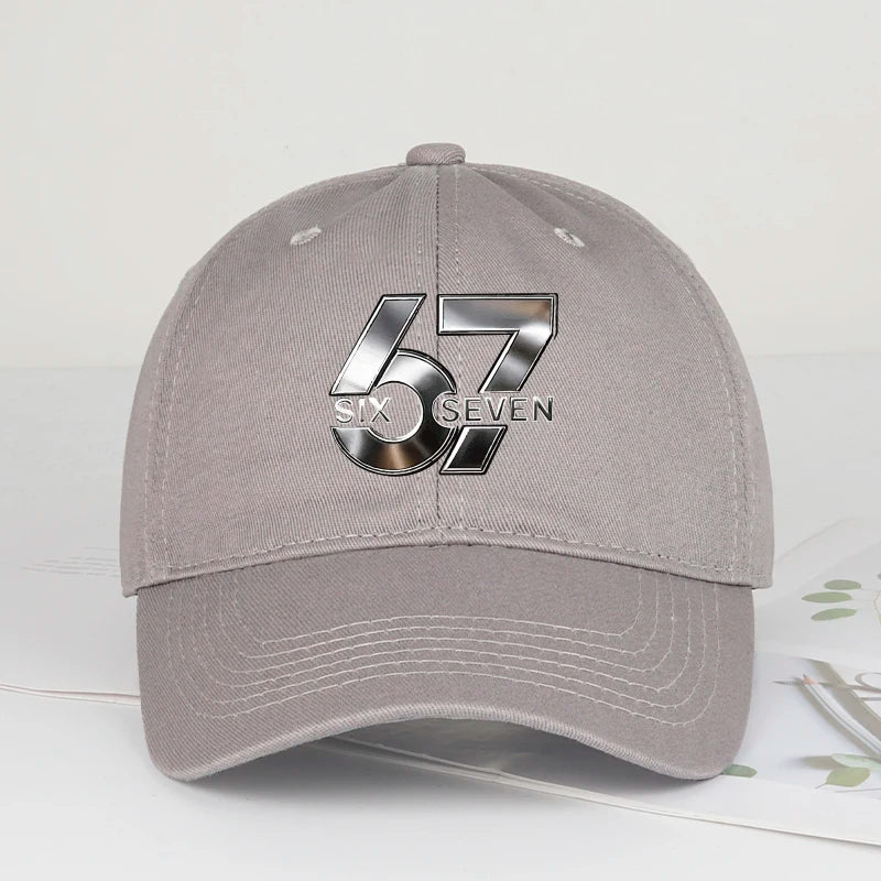Metallic Number 67 "Six Seven" Print Baseball Cap Adjustable Unisex Streetwear Sun Hat