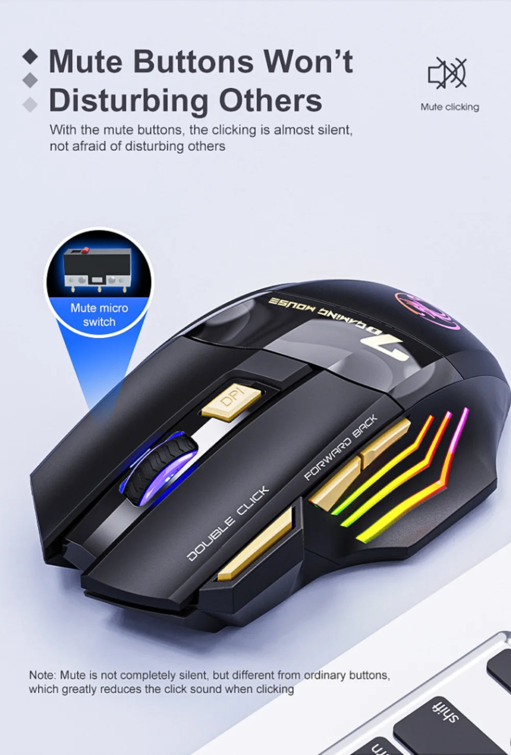 Rechargeable Bluetooth Wireless Mouse, 2.4G Silent Wireless Mouse with Adjustable DPI, RGB Breathing Light, 7 Buttons, Ergonomic Optical Mouse for Gaming & Office