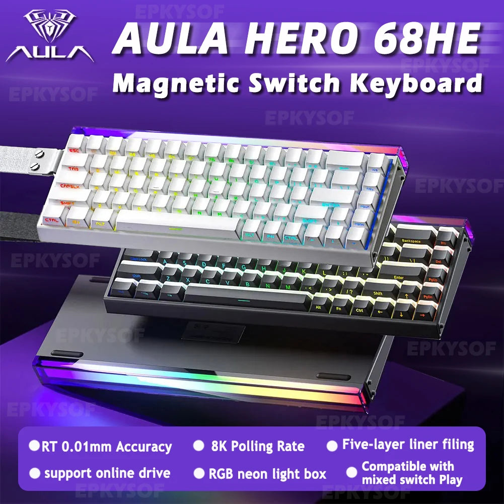 Teclado AULA HERO 68HE con interruptores magnéticos RGB Gaming mecánico Rapid Trigger retorno 8K con cable para esports personalizable