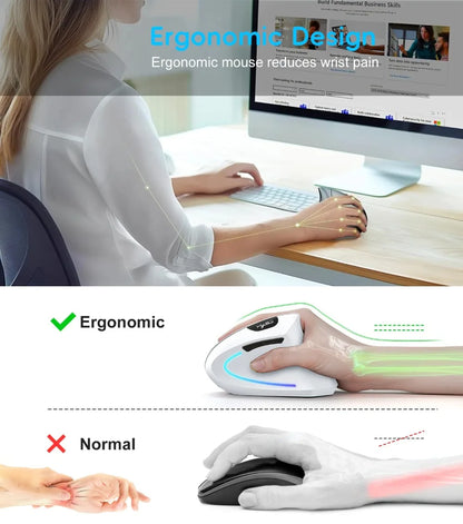 Dual Mode Wireless Vertical Mouse Bluetooth 5.1 Silent Ergonomic Mouse with 6 Buttons, Rechargeable Type-C 2400 DPI Vertical Mouse for Office Laptop PC
